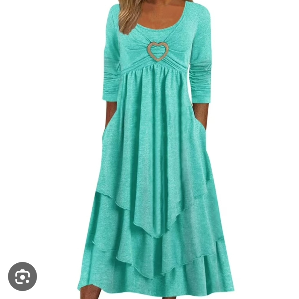 Women's Long Sleeve Ruched Layered Dress - Green
